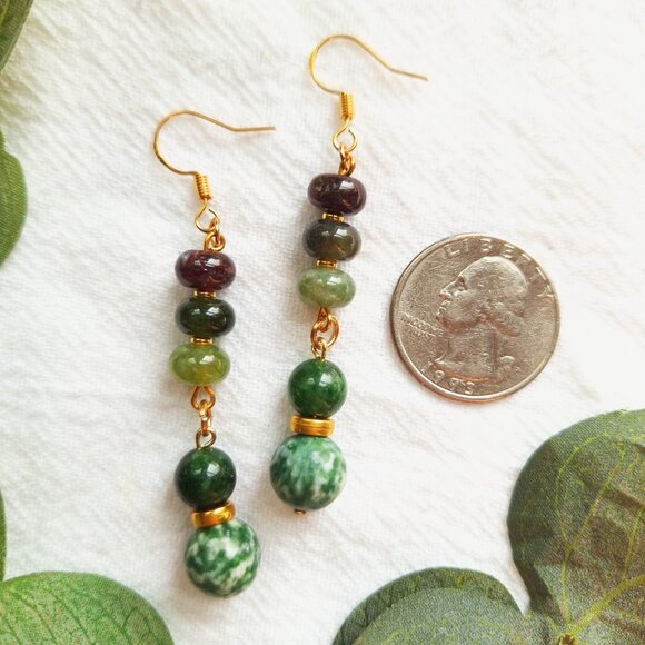 Tourmaline Crystal Earrings, Earthy Whimsigoth Earrings, Cottagecore Herbalist - Picture 5 of 8